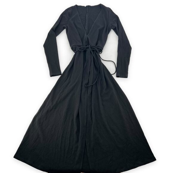Reformation Jeans Celine Wrap Ribbed Knit Sweater Dress Black Medium - Picture 11 of 13